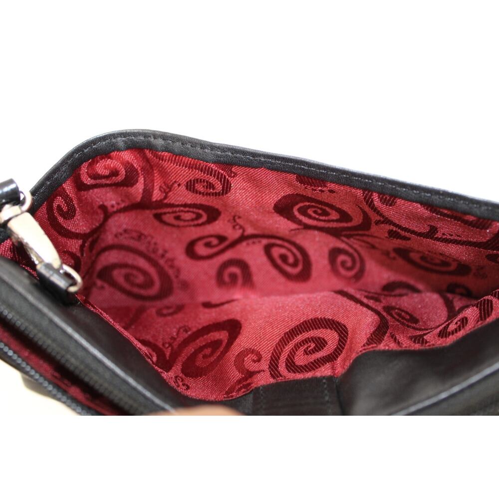 BRIGHTON Clutch Mini Purse Bag Wristlet Black Leather Floral Adorned BOW - Picture 6 of 8